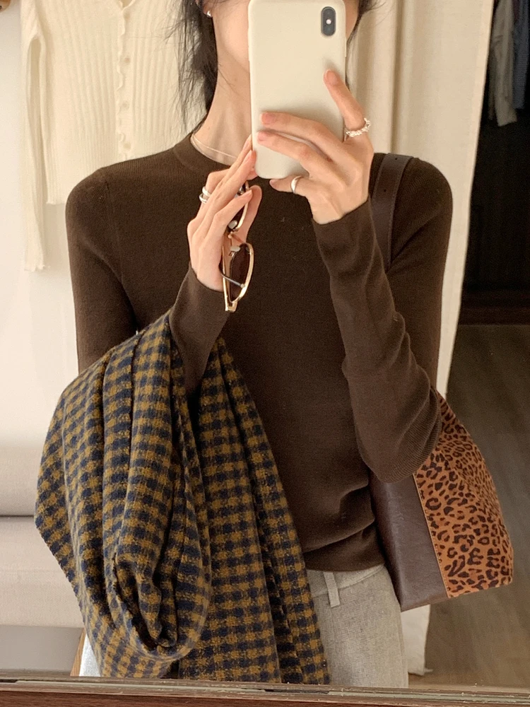 BRIVIN Korean Sle Coffee Long Sve Knitted Sweater Women's Base Layer irt Loose Fit Slimming Top for Autumn 2025
BRIVIN Korean Sle Coffee Long Sve Knitted Sweater Women's Base Layer irt Loose Fit Slimming Top for Autumn 2025