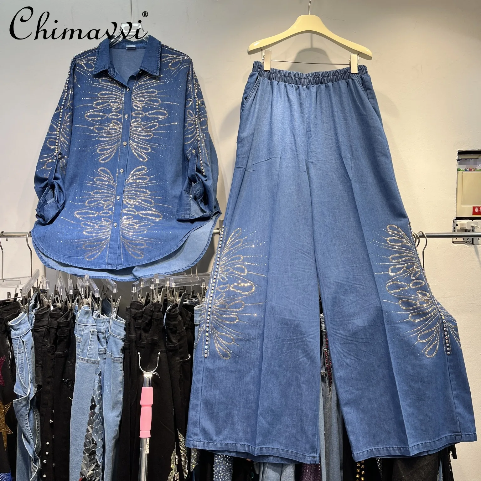 Heavy Industry Hot Diamond Temperament Pants Set 2025 Summer New Fashion Loose Shirt Top Wide Leg Pants Women's Two-piece Set
Heavy Industry Hot Diamond Temperament Pants Set 2025 Summer New Fashion Loose Shirt Top Wide Leg Pants Women's Two-piece Set
