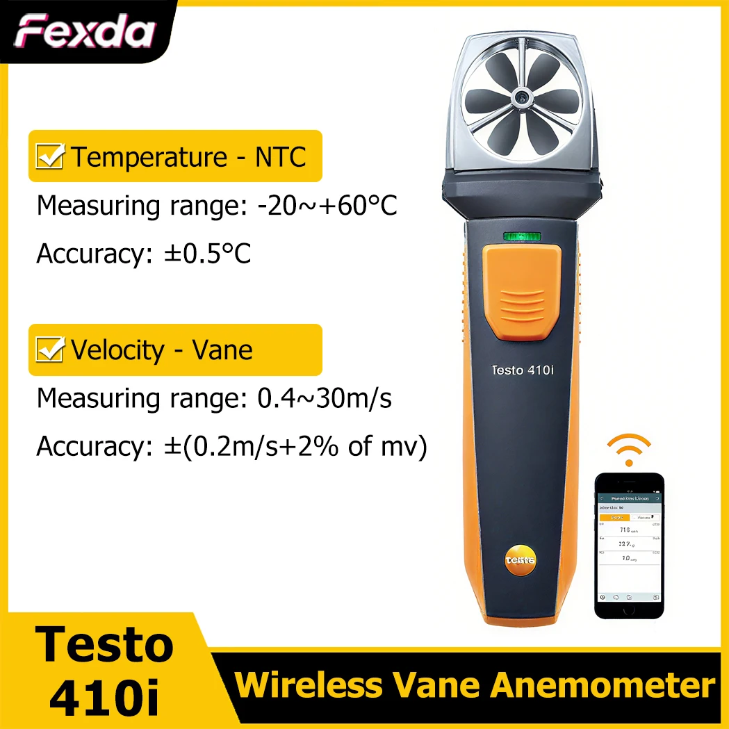 Testo 410i Wireless Vane Anemometer with Smartphone Operation Handheld Mini Anemometer Wind Speed Measurement Tester 0560 1410
Testo 410i Wireless Vane Anemometer with Smartphone Operation Handheld Mini Anemometer Wind Speed Measurement Tester 0560 1410