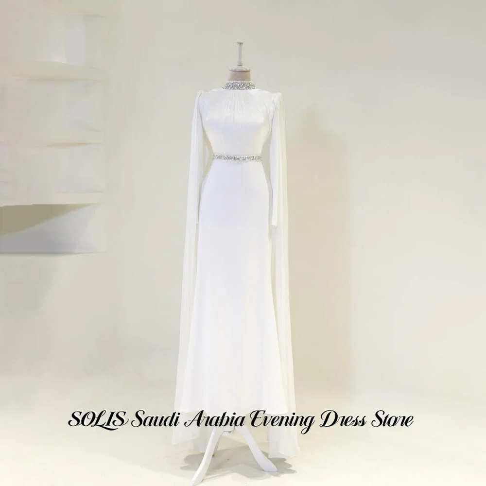 SOLIS White Mermaid Stain Evening Dresses Gown Long Sleeve Muslim Prom Dress with Beaded Pleated High Neck Formal Gown for Women
SOLIS White Mermaid Stain Evening Dresses Gown Long Sleeve Muslim Prom Dress with Beaded Pleated High Neck Formal Gown for Women