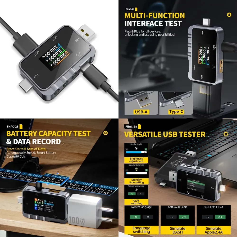 WAP01 FNAC-28 2 in 1 Type-C USB Tester 6.5A Digital Voltmeter Current Meter Ammeter Voltage Current Tester Cable
WAP01 FNAC-28 2 in 1 Type-C USB Tester 6.5A Digital Voltmeter Current Meter Ammeter Voltage Current Tester Cable