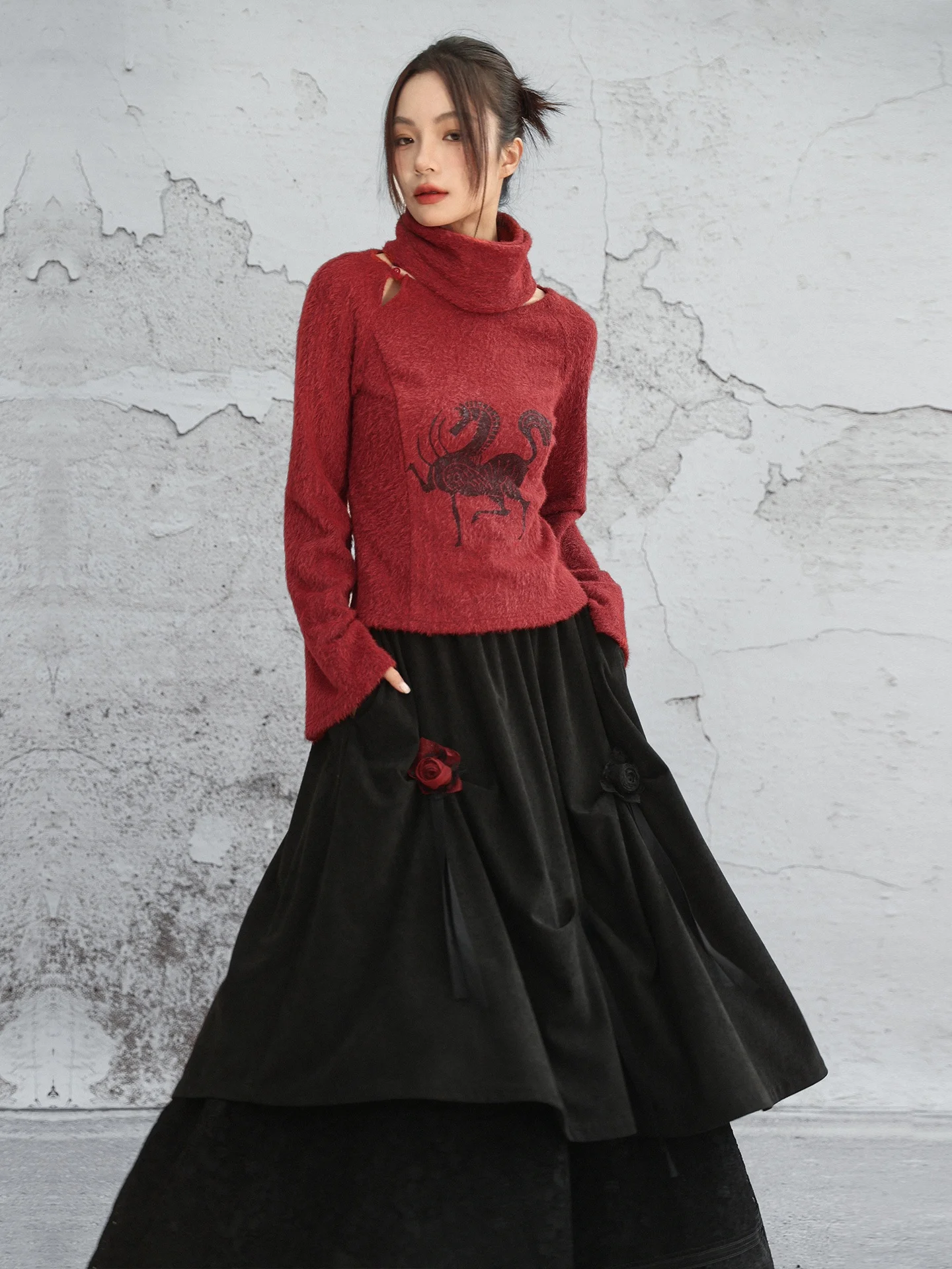 Red Knitted Fce Sweater with Scarf Ne Design And Print for Women Vintage Sle Long Sve High Collar Polyester F...
Red Knitted Fce Sweater with Scarf Ne Design And Print for Women Vintage Sle Long Sve High Collar Polyester F...