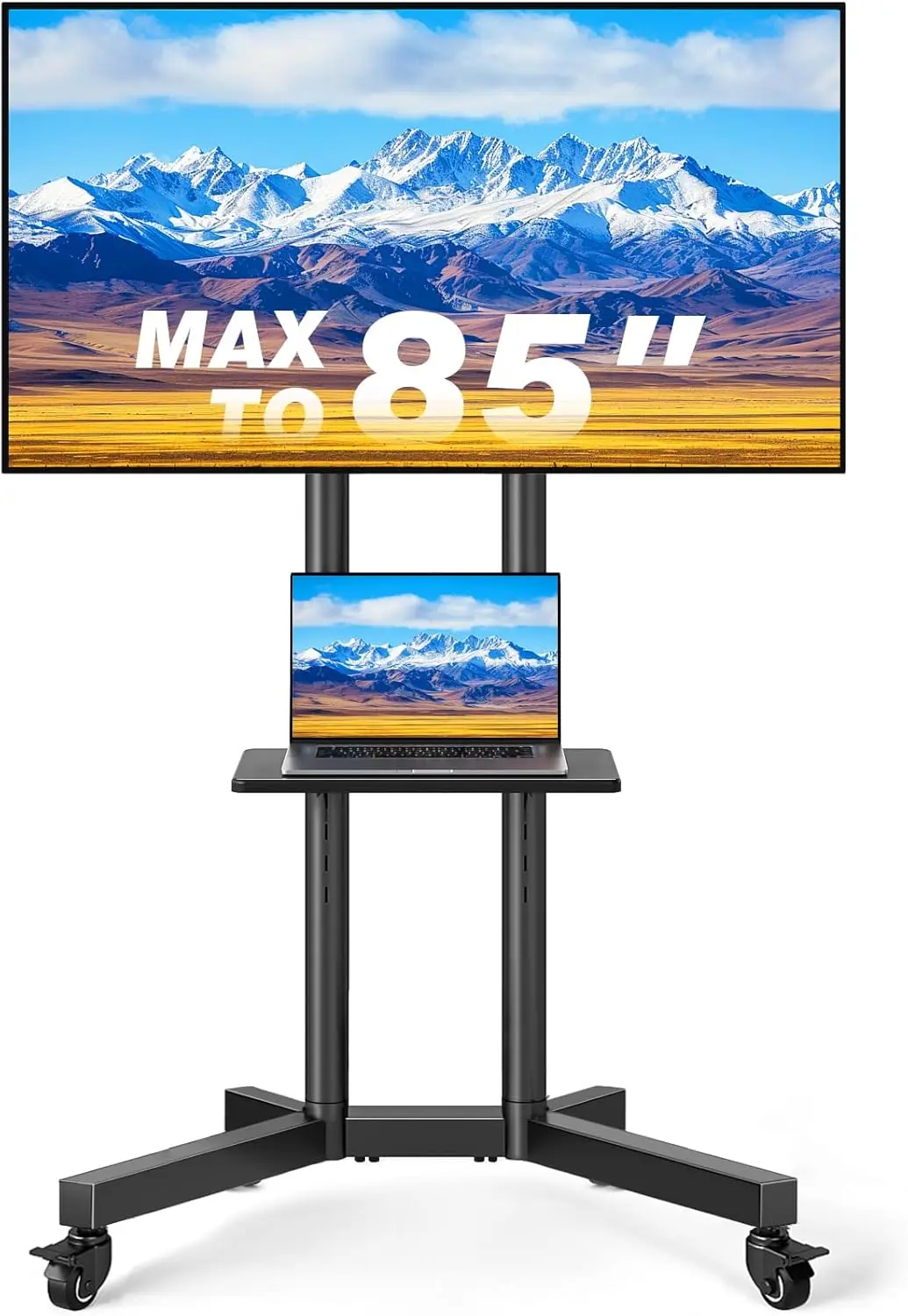 Rolling TV Stand for 32-85 inch TVs up to 150lbs, Mobile Cart with Wheels, Height Adjustable
Rolling TV Stand for 32-85 inch TVs up to 150lbs, Mobile Cart with Wheels, Height Adjustable