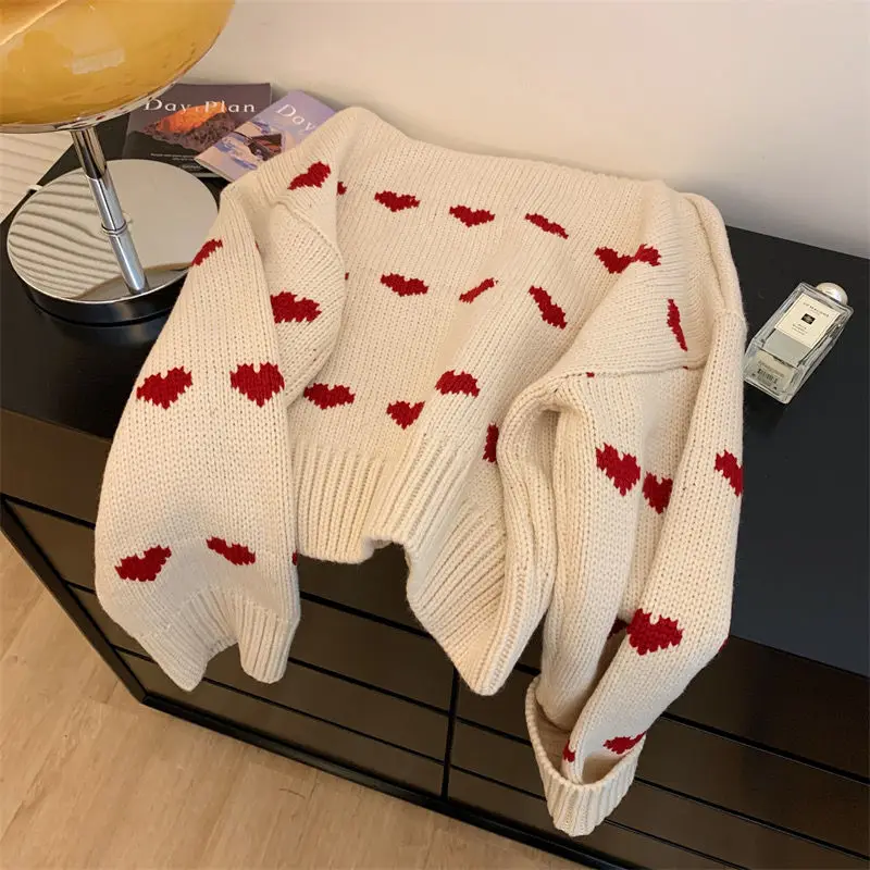 Long Sleeve Pullovers Short Sweaters Y2k Women Knitted Japanese Kawaii Sweet Sueter Mujer Preppy Style Heart Jacquard O Neck
Long Sleeve Pullovers Short Sweaters Y2k Women Knitted Japanese Kawaii Sweet Sueter Mujer Preppy Style Heart Jacquard O Neck