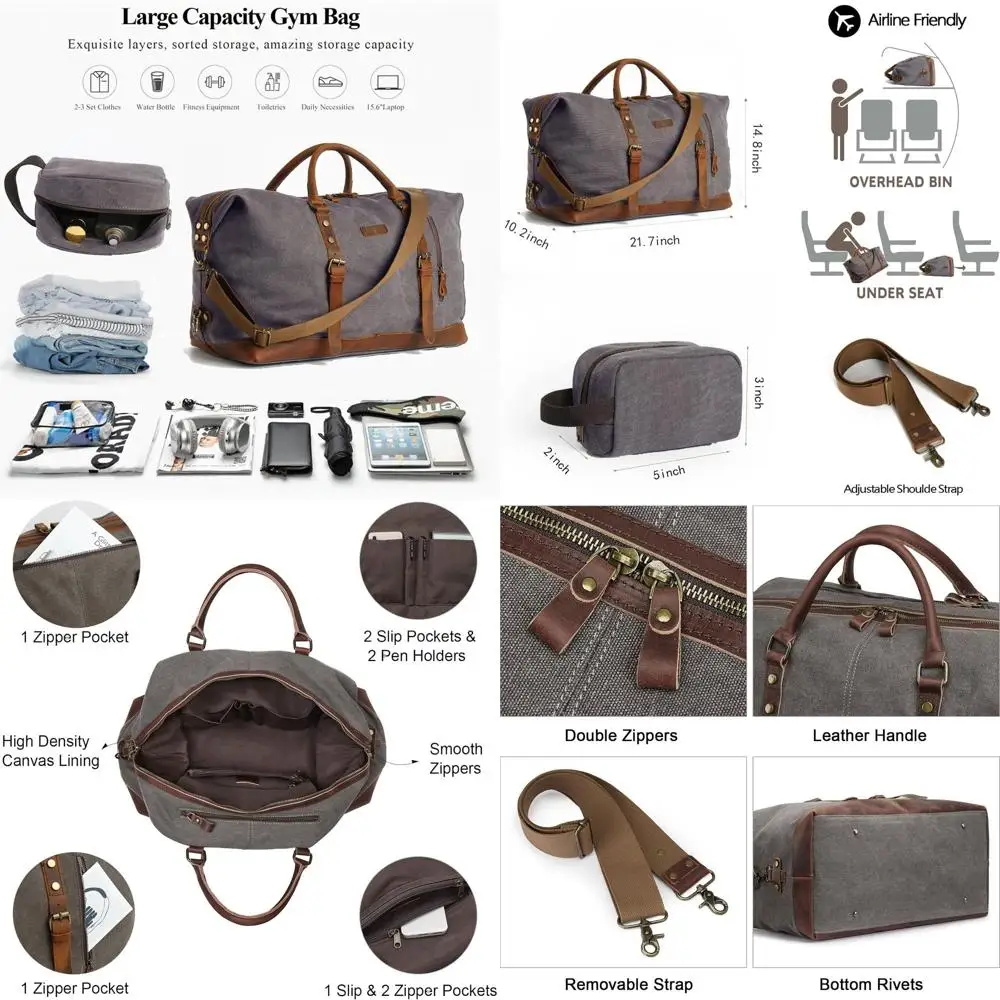 Мужская дорожная холщовая сумка для выходных с кожаной отделкой и сумкой для туалетных принадлежностей
Мужская дорожная холщовая сумка для выходных с кожаной отделкой и сумкой для туалетных принадлежностей