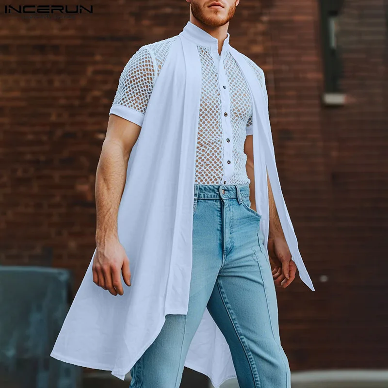 INCERUN Fashion Men Irregular Shirt Mesh Patchwork Stand Collar Short Sleeve Transparent Male Tops Long Sleeve Shirts Streetwear
INCERUN Fashion Men Irregular Shirt Mesh Patchwork Stand Collar Short Sleeve Transparent Male Tops Long Sleeve Shirts Streetwear