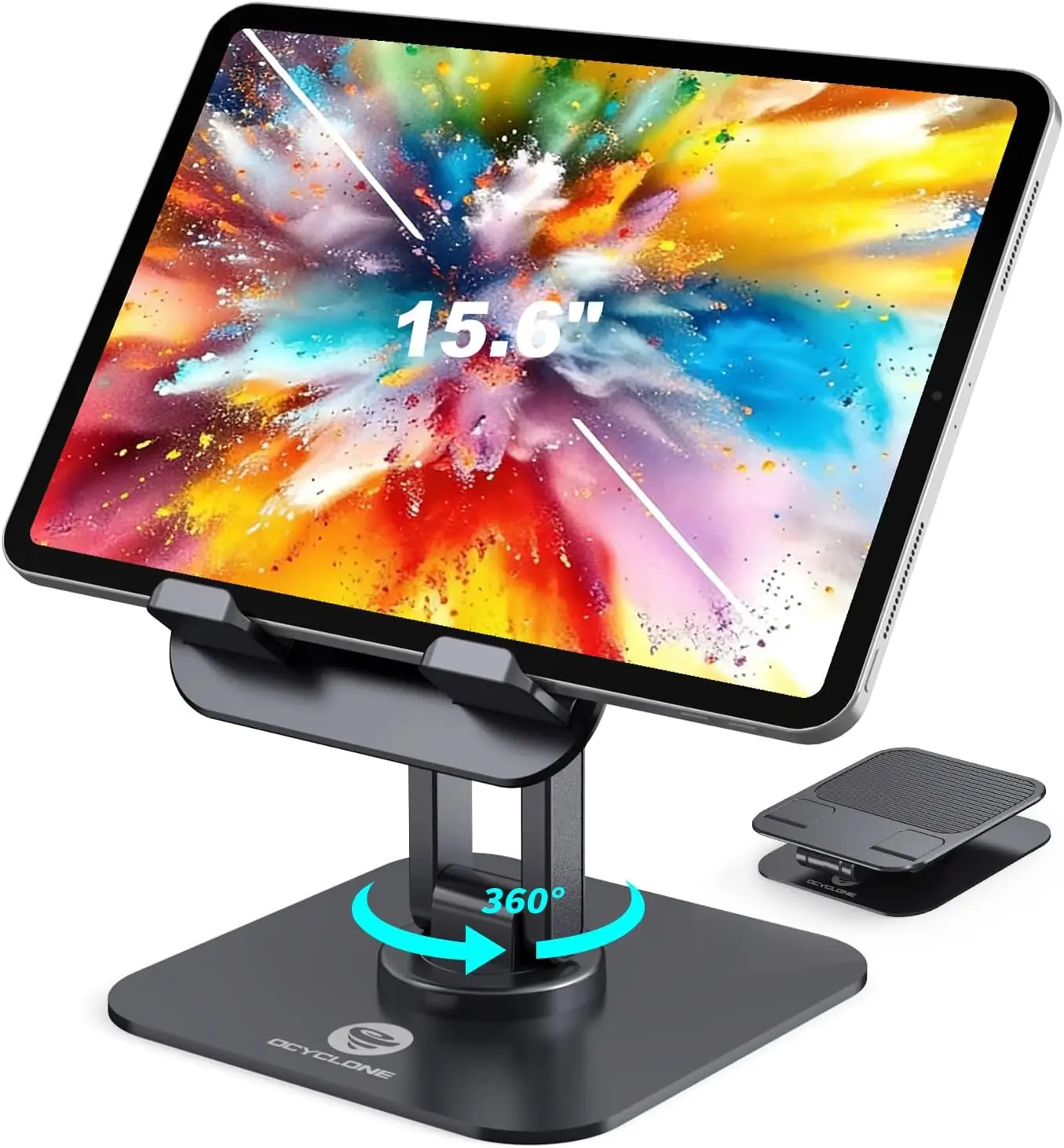 360° Rotating Foldable Tablet Stand for Desk, Adjustable Holder Compatible with 4-15.6" Devices, Black
360° Rotating Foldable Tablet Stand for Desk, Adjustable Holder Compatible with 4-15.6" Devices, Black