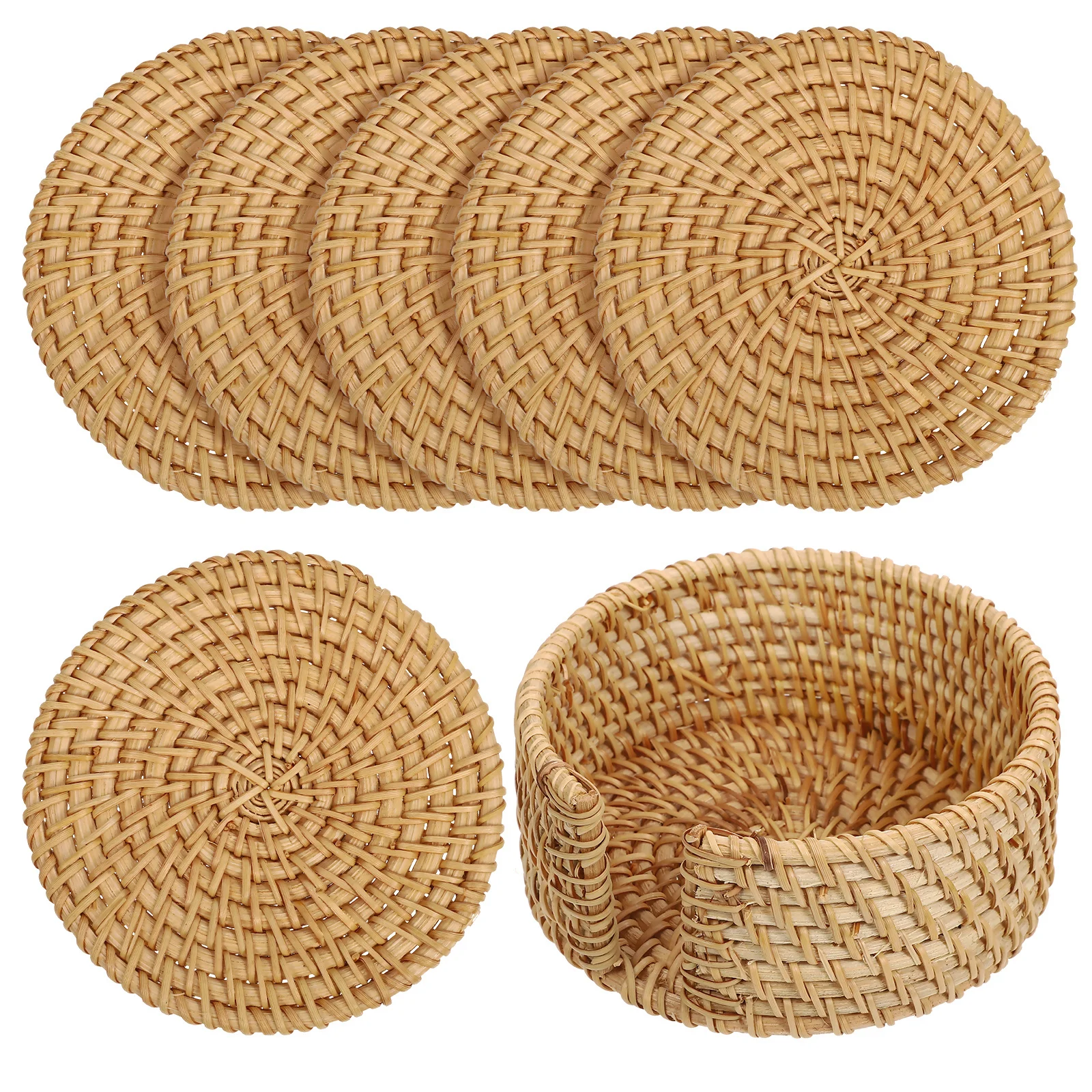 7 Pieces Rattan Coaster Set Natural Wicker Drink Coasters Round 10cm Mats for Coffee Table with Holder Rustic Boho Style
7 Pieces Rattan Coaster Set Natural Wicker Drink Coasters Round 10cm Mats for Coffee Table with Holder Rustic Boho Style