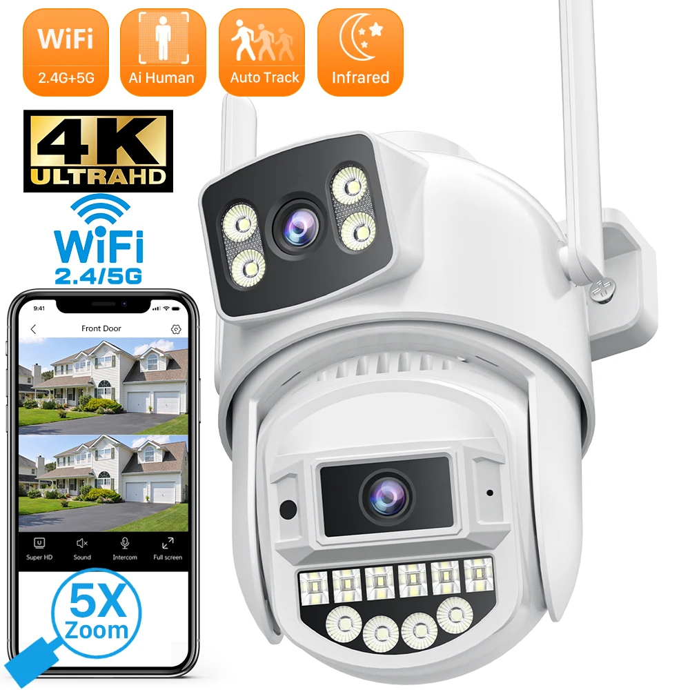 10MP 2.4G+5G Wifi Camera Dual Lens Dual Screen Human Detect Auto Tracking Wireless 4K 8MP Outdoor Onvif PTZ Surveillance Camera
10MP 2.4G+5G Wifi Camera Dual Lens Dual Screen Human Detect Auto Tracking Wireless 4K 8MP Outdoor Onvif PTZ Surveillance Camera