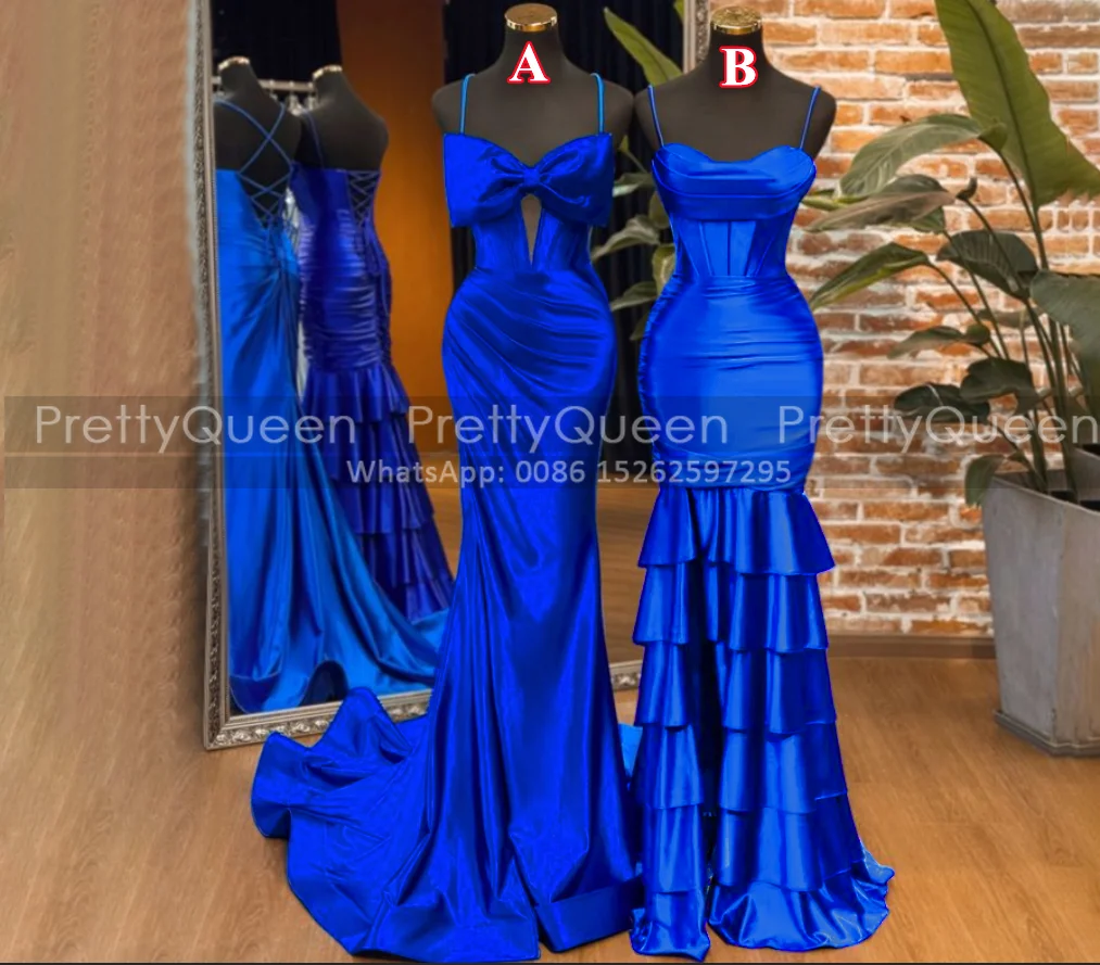 Customized Mermaid Bridesmaid Dresses Long Spaghetti Straps Royal Blue Tiered Trumpet Wedding Party Dress For Women
Customized Mermaid Bridesmaid Dresses Long Spaghetti Straps Royal Blue Tiered Trumpet Wedding Party Dress For Women