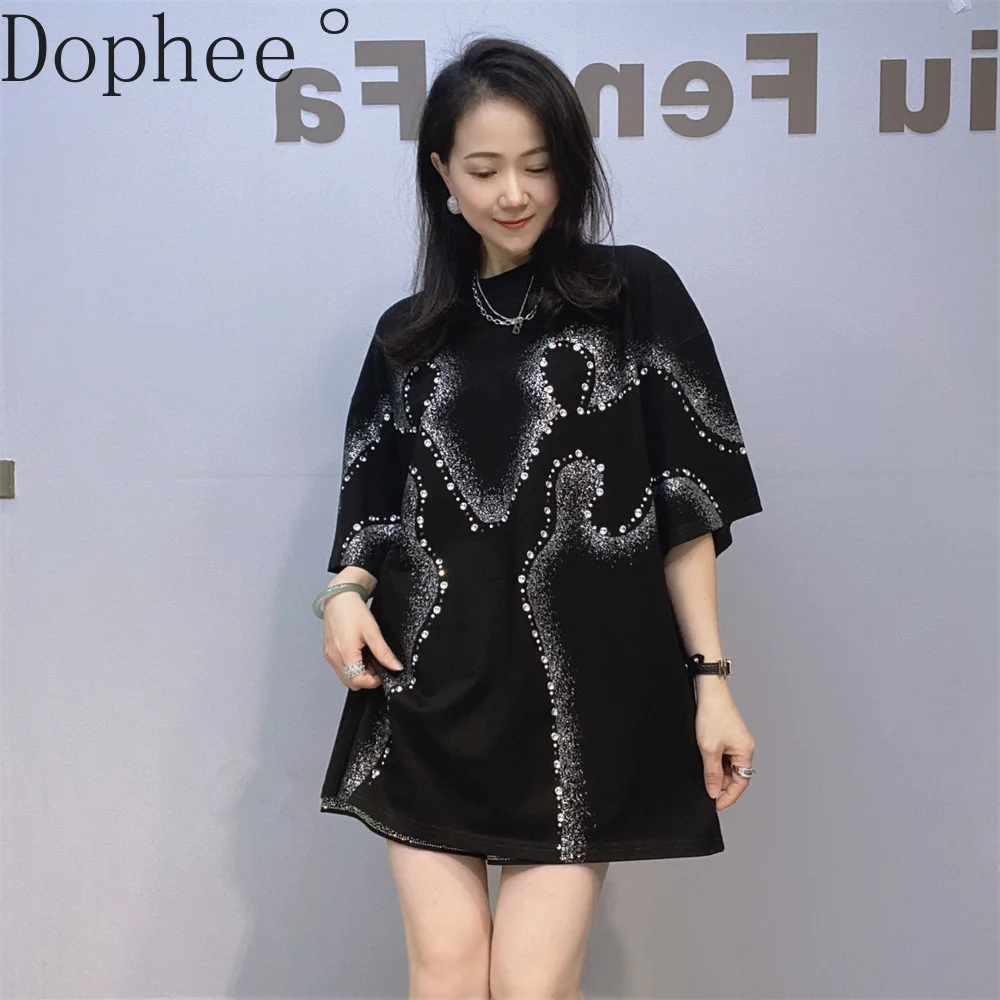 Luxury Diamonds Loose Short Sleeve Women T-shirt New Spring Summer Mid-long O-neck Pullover Top All-match Cotton Oversize Tees
Luxury Diamonds Loose Short Sleeve Women T-shirt New Spring Summer Mid-long O-neck Pullover Top All-match Cotton Oversize Tees