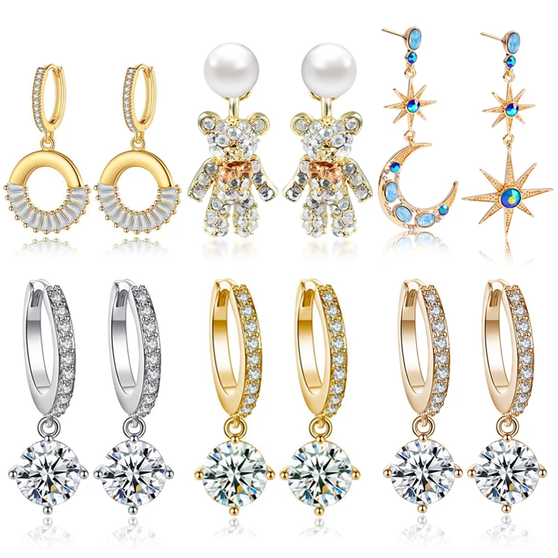 New Fashionable Women's Sparkling Asymmetric Sun Moon Bear Double Ring Earrings Festival Lover DIY Charm Jewelry Gift
New Fashionable Women's Sparkling Asymmetric Sun Moon Bear Double Ring Earrings Festival Lover DIY Charm Jewelry Gift