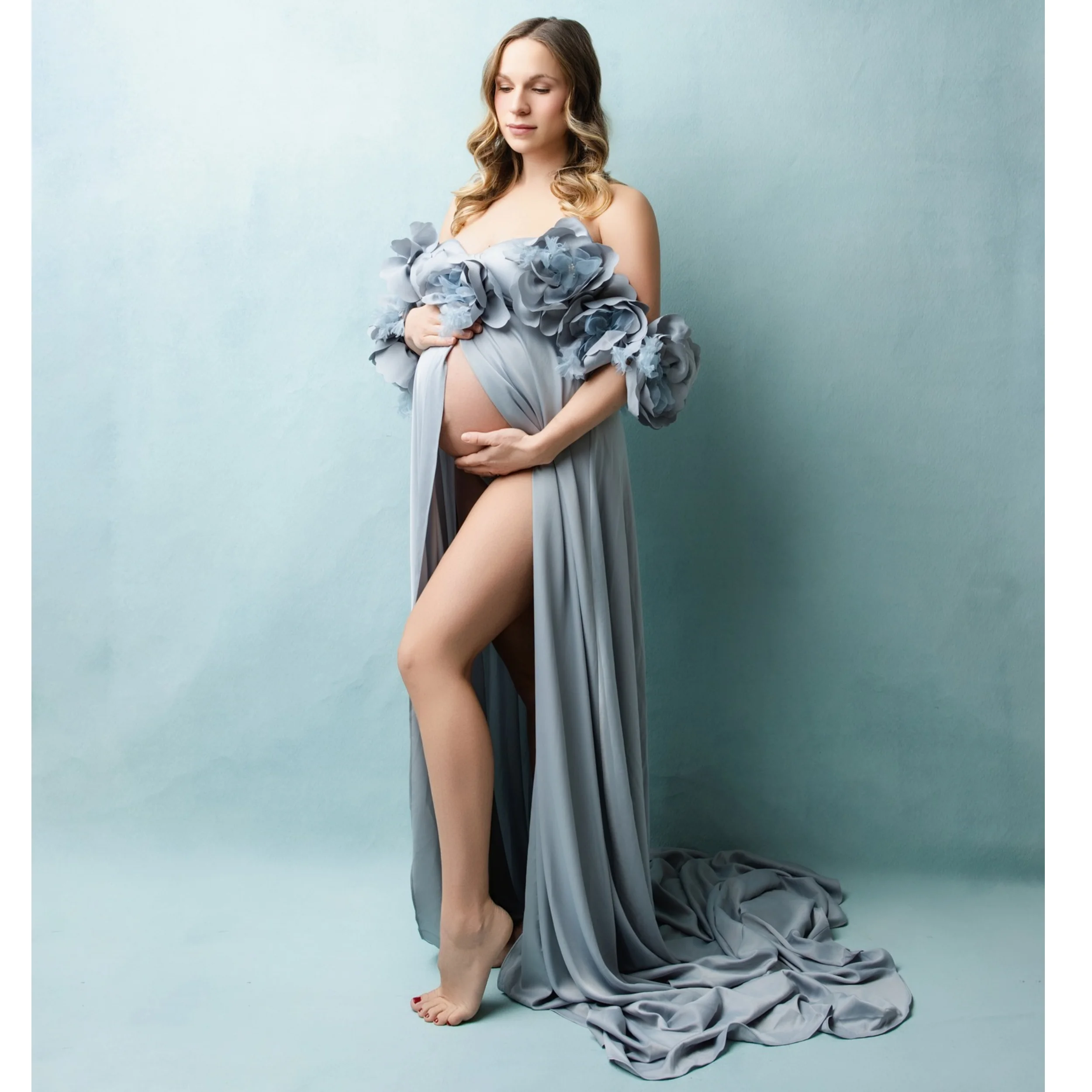 Романтические небесно-голубые платья для беременных с открытыми плечами и цветами, платье для фотосъемки на заказ с разрезом для беременных, платье для детского душа
Романтические небесно-голубые платья для беременных с открытыми плечами и цветами, платье для фотосъемки на заказ с разрезом для беременных, платье для детского душа