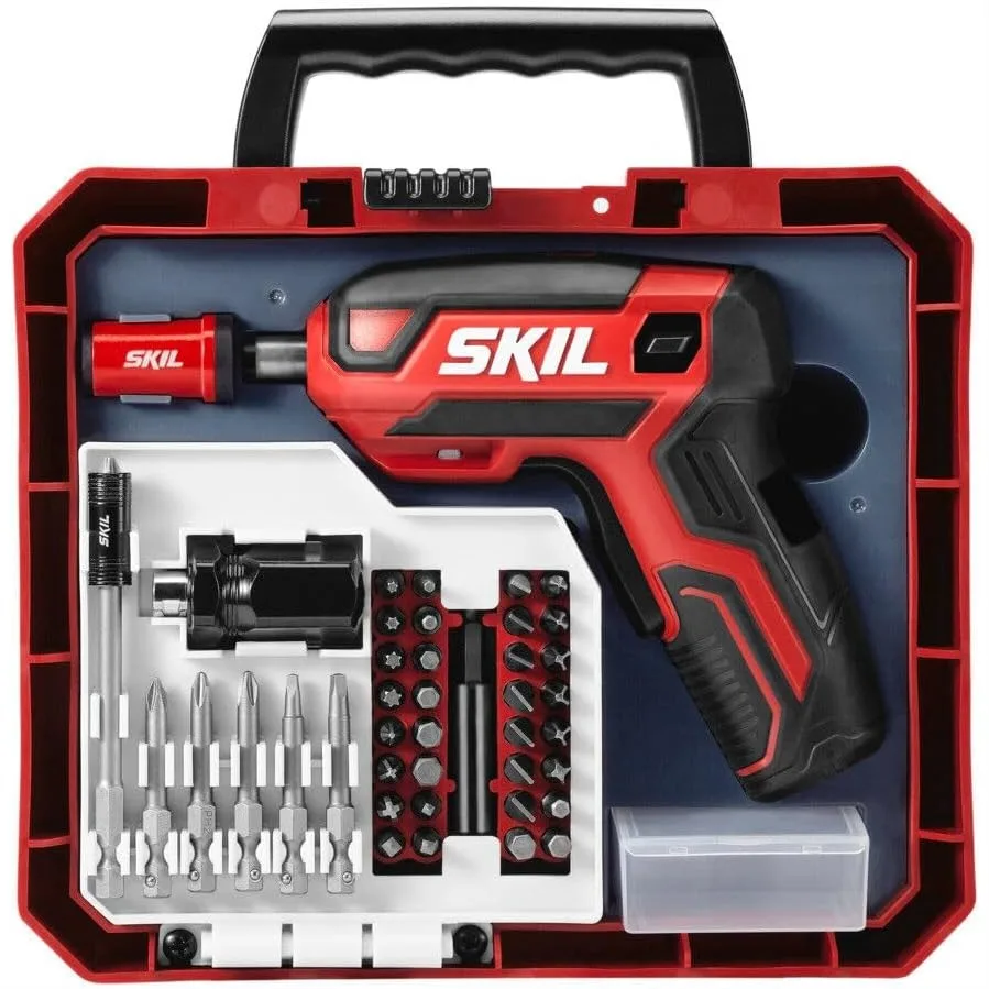 Rechargeable 4V Cordless Pistol Grip Screwdriver with 42pcs Bit Set, USB Charger and Case for Home DIY
Rechargeable 4V Cordless Pistol Grip Screwdriver with 42pcs Bit Set, USB Charger and Case for Home DIY