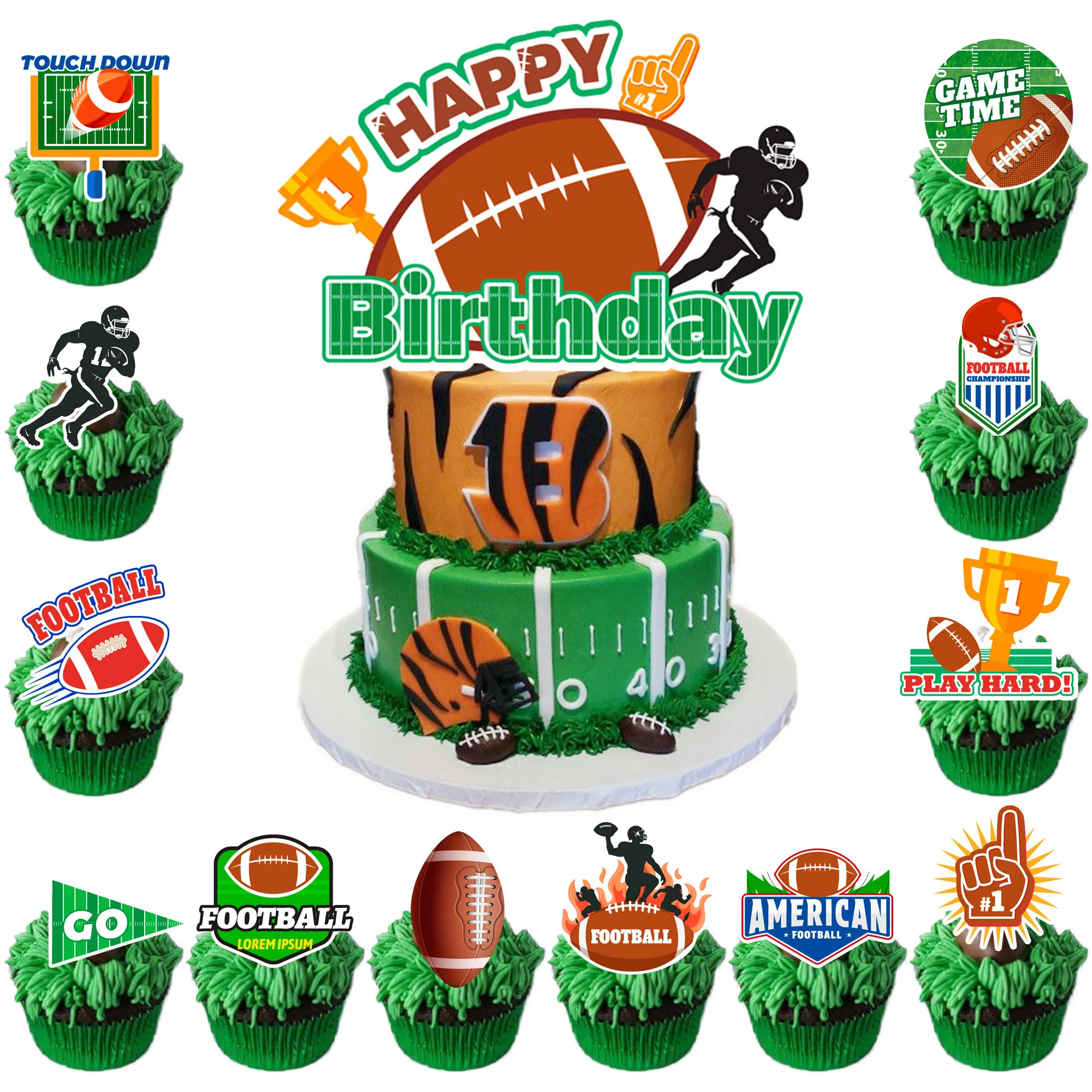 Football Cake Toppers, 12 Pcs Football Cupcake Toppers/Rugby Ball Cupcake Decoration & 1 Pcs Football Birthday Cake Topper
Football Cake Toppers, 12 Pcs Football Cupcake Toppers/Rugby Ball Cupcake Decoration & 1 Pcs Football Birthday Cake Topper