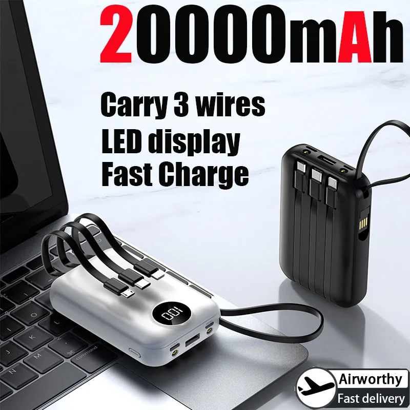 20000mAh Power Bank Portable Battery Fast Charging With 3 Wire Digital Display External Power Bank For Iphone Samsung Xiaomi
20000mAh Power Bank Portable Battery Fast Charging With 3 Wire Digital Display External Power Bank For Iphone Samsung Xiaomi
