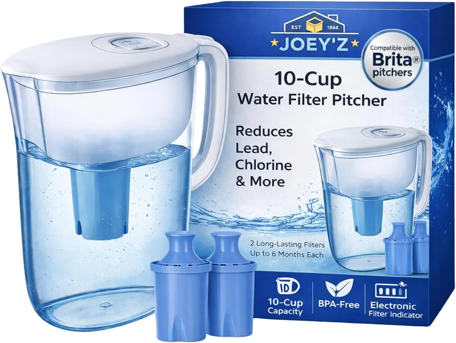 Кувшин-фильтр для воды на 10 чашек с 2 долговечными фильтрами и электронным напоминанием о необходимости замены — совместим с Brita
Кувшин-фильтр для воды на 10 чашек с 2 долговечными фильтрами и электронным напоминанием о необходимости замены — совместим с Brita