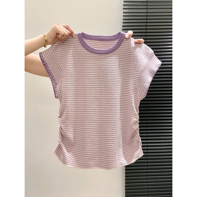 Striped Short-sleeved T-shirt for Women 2026 New Style Popular Unique Beautiful Sleeveless Short Shirt Top
Striped Short-sleeved T-shirt for Women 2026 New Style Popular Unique Beautiful Sleeveless Short Shirt Top