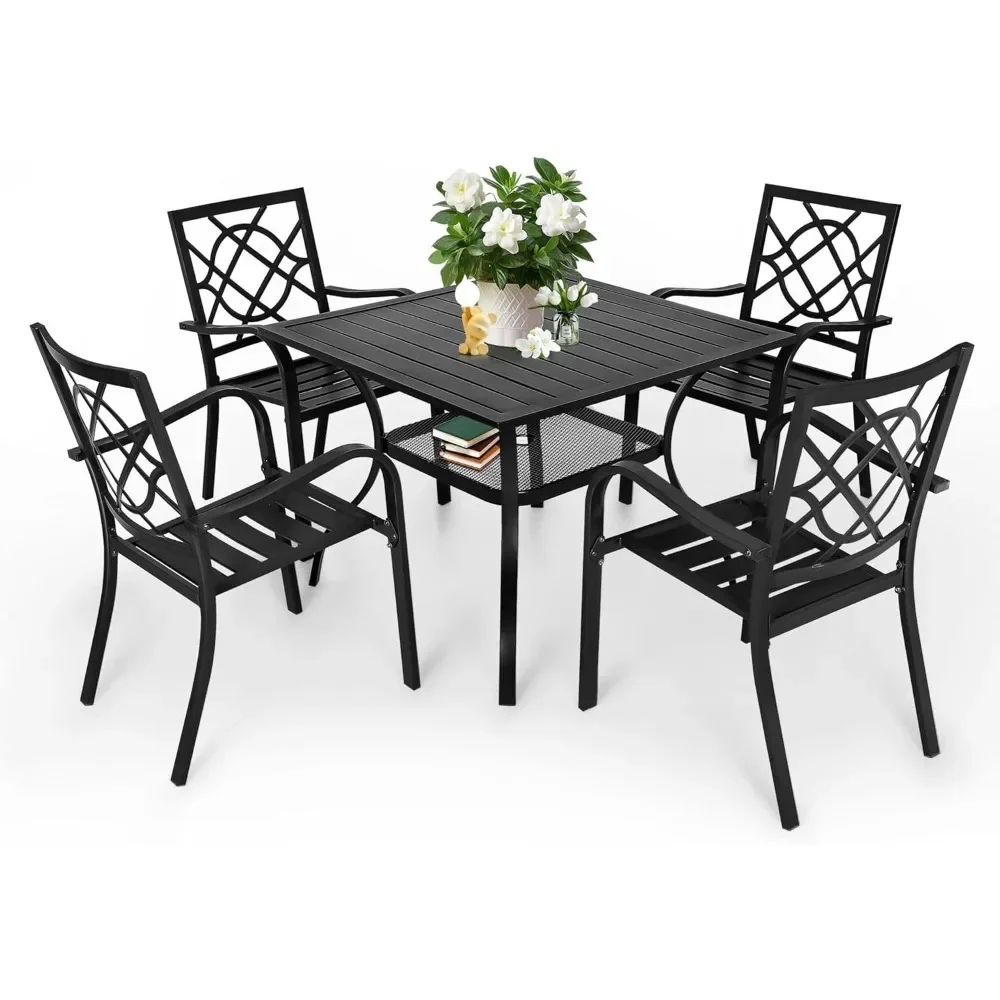 5-piece Patio Dining Furniture Set, 4 Stackable Metal Chairs, 1 Steel Slatted Bistro Table
5-piece Patio Dining Furniture Set, 4 Stackable Metal Chairs, 1 Steel Slatted Bistro Table