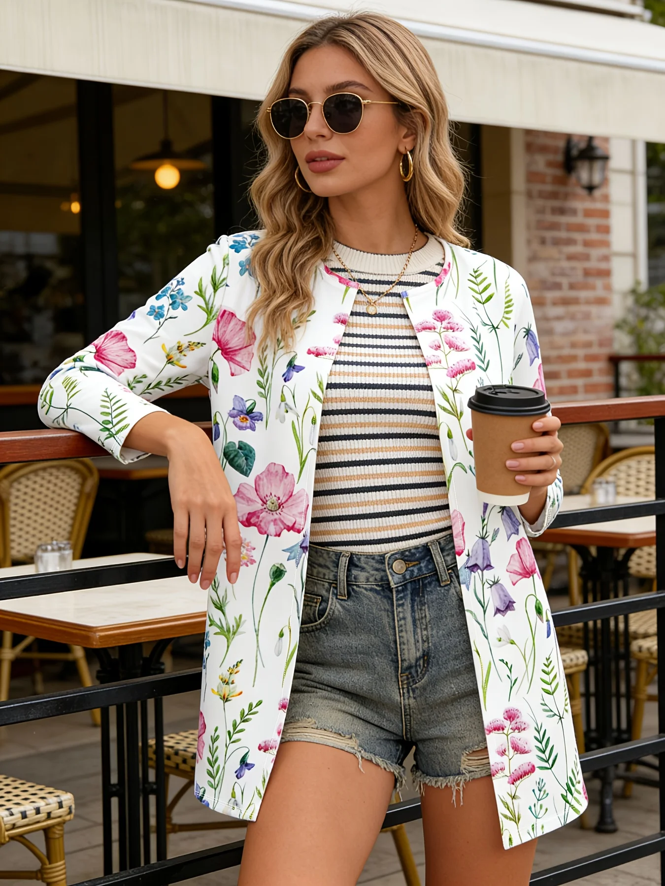 Printed Design Casual style white floral print cardigan jacket for women
Printed Design Casual style white floral print cardigan jacket for women
