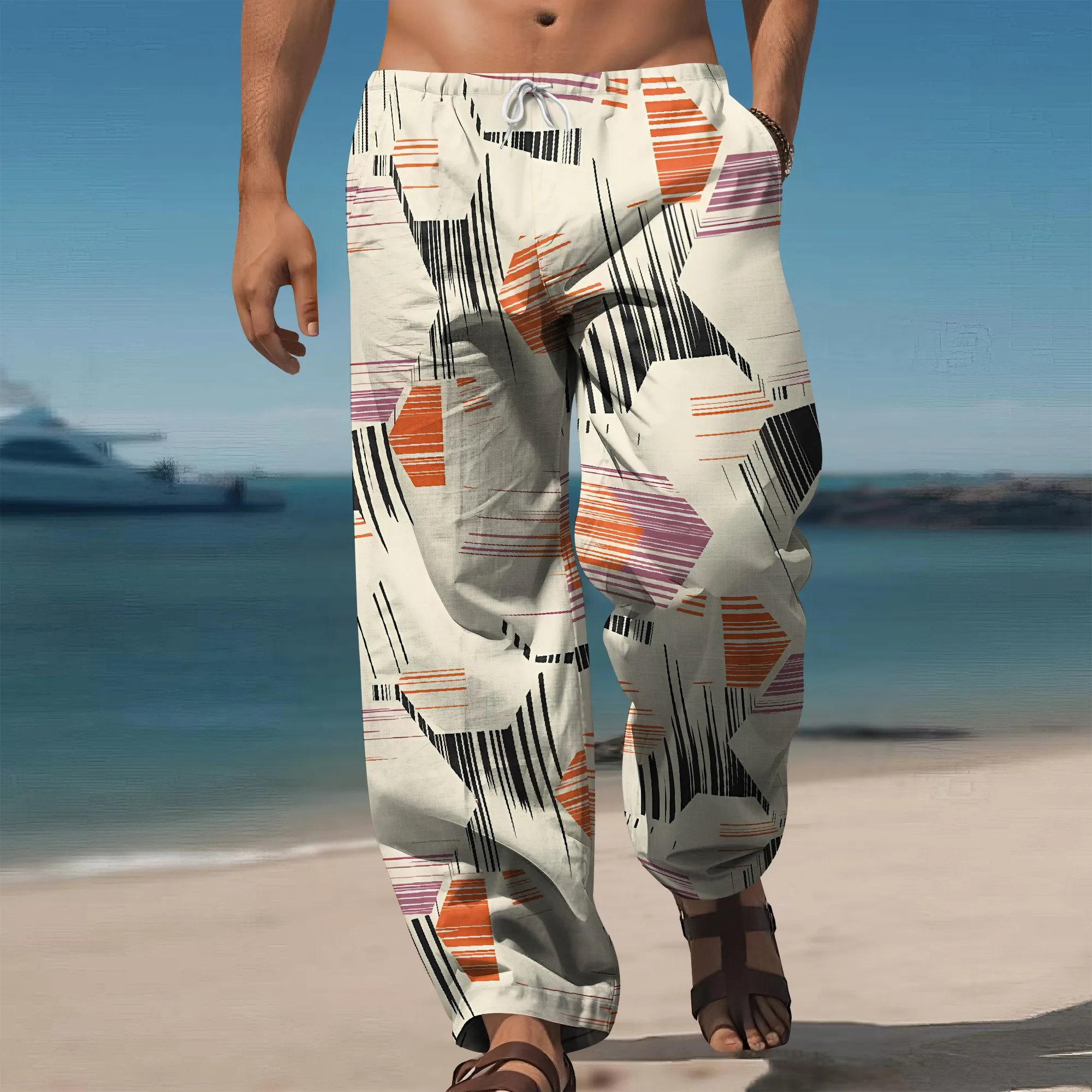 YEAE Geometric Stripe Print Pants for Men Summer Casual Loose Drawstring Trousers
YEAE Geometric Stripe Print Pants for Men Summer Casual Loose Drawstring Trousers