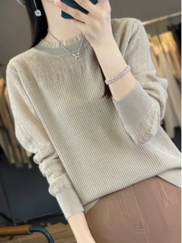 Outlet Store Lace Trim f High Ne Knitwear Base irt Spring Autumn Soft Casual Sle Women's Inner Wear Elastic Fabric
Outlet Store Lace Trim f High Ne Knitwear Base irt Spring Autumn Soft Casual Sle Women's Inner Wear Elastic Fabric