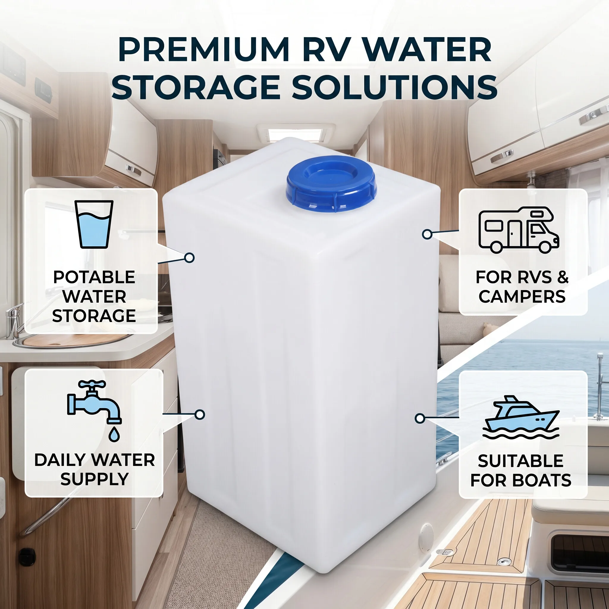 2 Sizes 10/26 Gallons RV Water Storage Tank Heat Cold Resistant PE Fresh Water Tank for Trailer Boat Yacht Accessories
2 Sizes 10/26 Gallons RV Water Storage Tank Heat Cold Resistant PE Fresh Water Tank for Trailer Boat Yacht Accessories