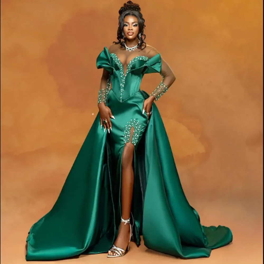 African Women's Green Elegant Mermaid Evening Dress Satin Beaded Long Sleeve Ball Dress Side Split Party Dress Customized
African Women's Green Elegant Mermaid Evening Dress Satin Beaded Long Sleeve Ball Dress Side Split Party Dress Customized