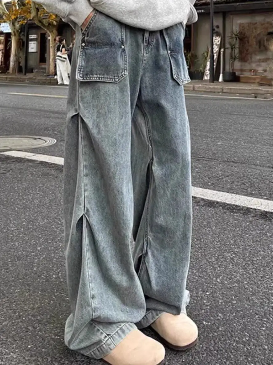 Retro Waed American Blue Denim Jeans Men's Loose Straight Leg Folded Design Casual Long Trousers Trendy Brand Autumn
Retro Waed American Blue Denim Jeans Men's Loose Straight Leg Folded Design Casual Long Trousers Trendy Brand Autumn