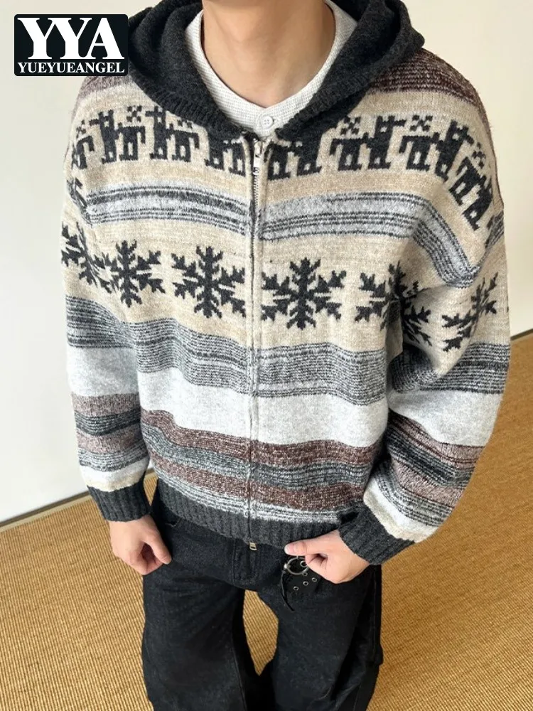 Vintage Mens Autumn Winter Hooded Knitted Cardigan Jacket Warm Casual Harajuku Striped Sweater Long Sleeve Zip Streetwear Tops
Vintage Mens Autumn Winter Hooded Knitted Cardigan Jacket Warm Casual Harajuku Striped Sweater Long Sleeve Zip Streetwear Tops