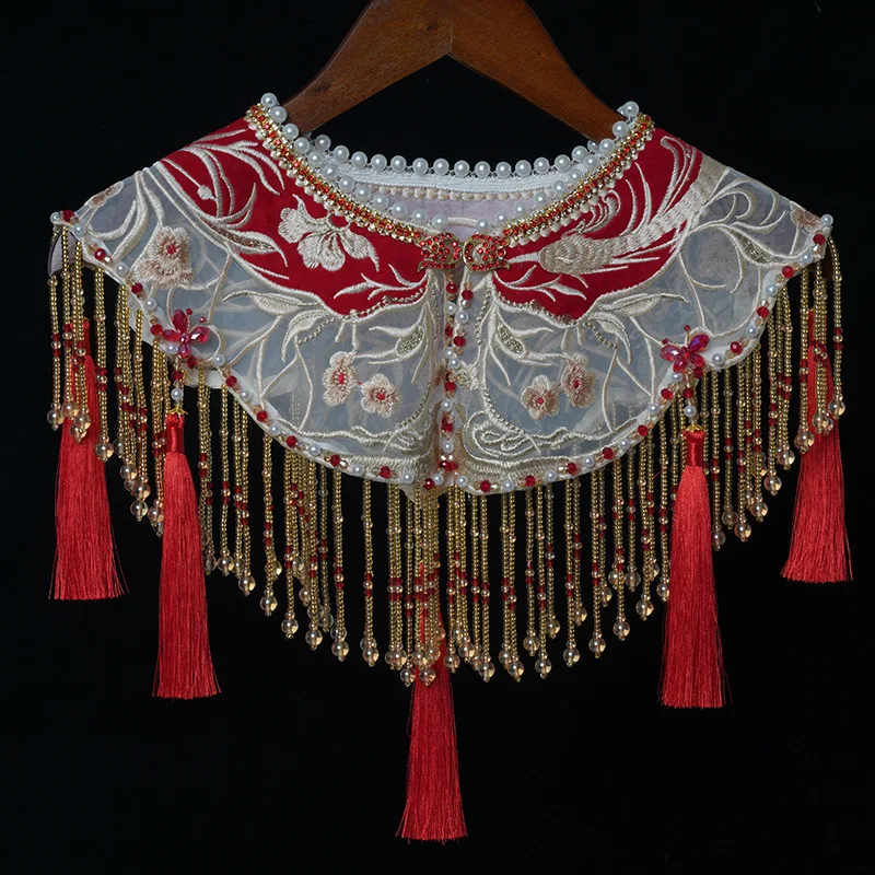 Women's Vintage Luxury Pearl Beaded Flower Embrodiery Wine Red Tassel Pashmina Female Winter Shawl Cloak Collar R2696
Women's Vintage Luxury Pearl Beaded Flower Embrodiery Wine Red Tassel Pashmina Female Winter Shawl Cloak Collar R2696