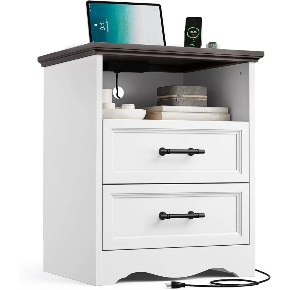 Nightstand with Charging Station, End Table with 2 Drawers Storage, Space-Saving Wood Storage Cabinet with Unique Base Design
Nightstand with Charging Station, End Table with 2 Drawers Storage, Space-Saving Wood Storage Cabinet with Unique Base Design