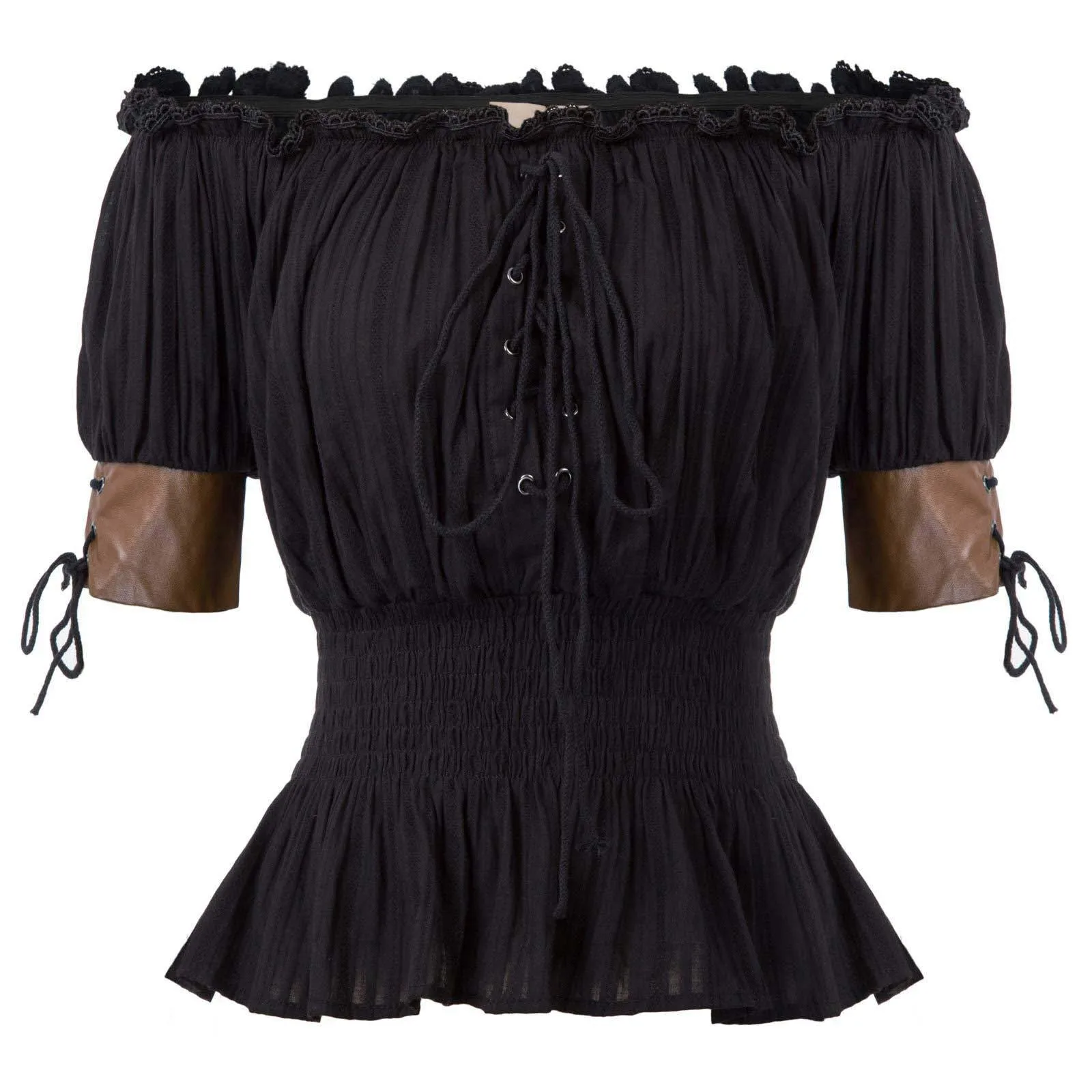 Women's Gothic Off Shoulder Blouse Top With Leather Patchwork Drawstring Corset Waist Pirate Shirt Women Elegant Chiffon Blouse
Women's Gothic Off Shoulder Blouse Top With Leather Patchwork Drawstring Corset Waist Pirate Shirt Women Elegant Chiffon Blouse