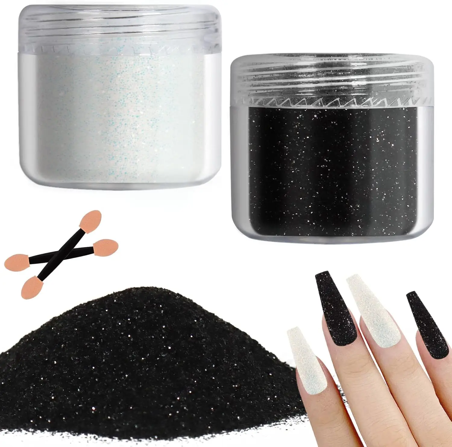 2 Colors Nail Glitter Dust - White Black Sand Powder Shining Sugar Effect for DIY Nail Art Decoration Manicure
2 Colors Nail Glitter Dust - White Black Sand Powder Shining Sugar Effect for DIY Nail Art Decoration Manicure