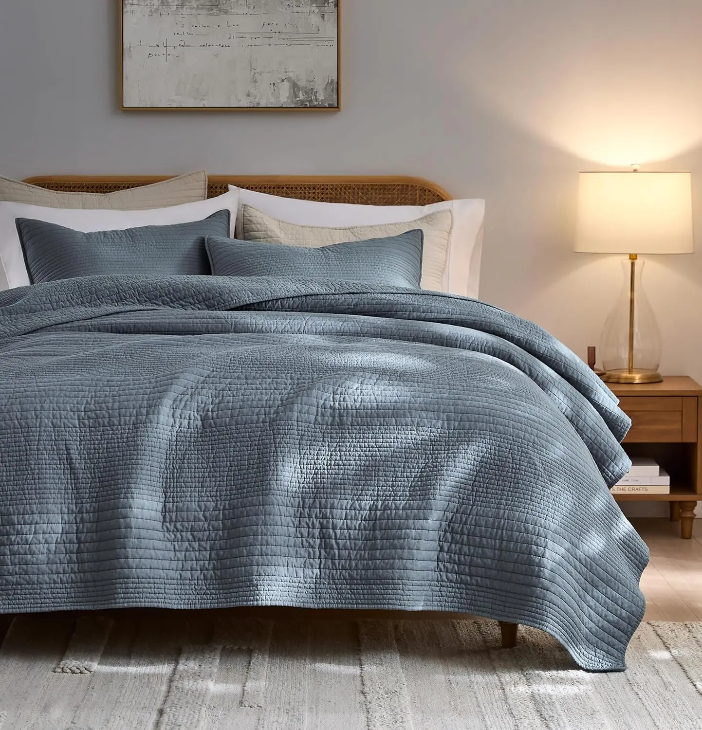 100% Cotton Quilt California King Size Bedding Set, Striped Blue Grey, Lightweight Channel Stitch Bedspread, 3 Pieces
100% Cotton Quilt California King Size Bedding Set, Striped Blue Grey, Lightweight Channel Stitch Bedspread, 3 Pieces