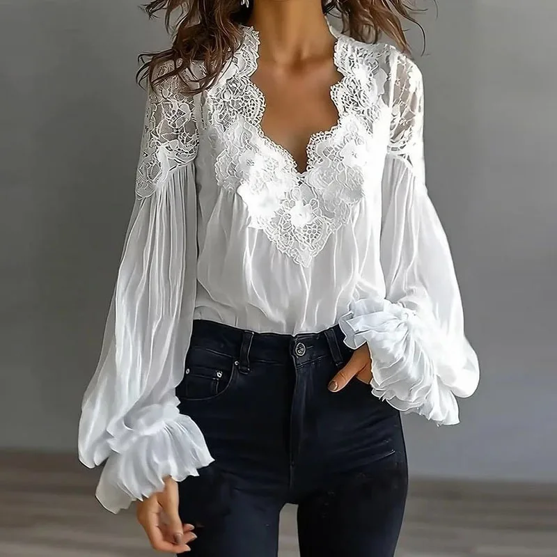 New Long Sleeve White Black Women Blouse Shirt V-Neck Lace Spliced Blouse Shirt Women Tops Blouses Shirts Blusas Camisas Q3825
New Long Sleeve White Black Women Blouse Shirt V-Neck Lace Spliced Blouse Shirt Women Tops Blouses Shirts Blusas Camisas Q3825