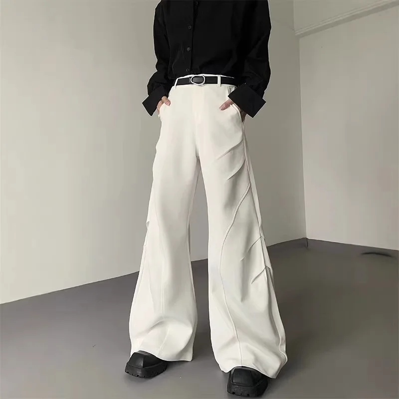2026 New Men White Spliced Draped Pleated Dress Pants Stylish Flared Wide Leg Curved Trousers With Unique Design
2026 New Men White Spliced Draped Pleated Dress Pants Stylish Flared Wide Leg Curved Trousers With Unique Design
