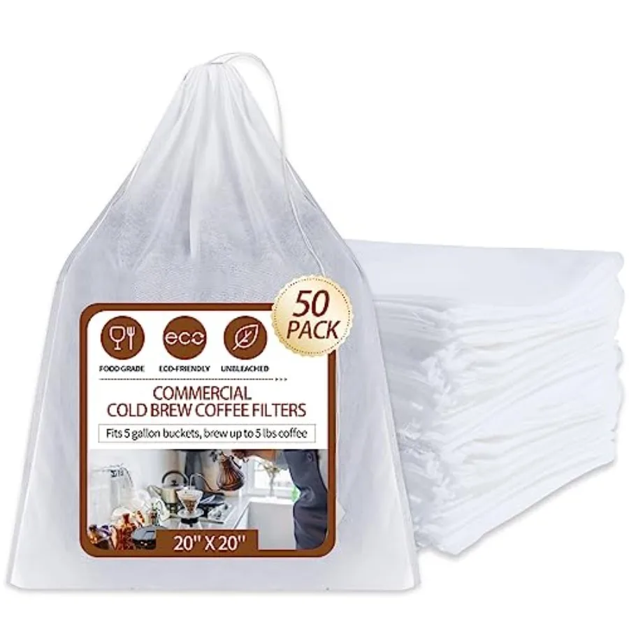 50Pcs Commercial Cold Brew Coffee Filters for 5 Gallon Buckets 20" X 20" Disposable Coffee Filters with Drawstring for Brew Up
50Pcs Commercial Cold Brew Coffee Filters for 5 Gallon Buckets 20" X 20" Disposable Coffee Filters with Drawstring for Brew Up