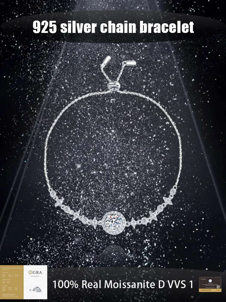 925 silver chain bracelet Moissanite Bracelet Adjustable Star round High End Non-Fading Fashion Jewelry Valentine's Day gift
925 silver chain bracelet Moissanite Bracelet Adjustable Star round High End Non-Fading Fashion Jewelry Valentine's Day gift