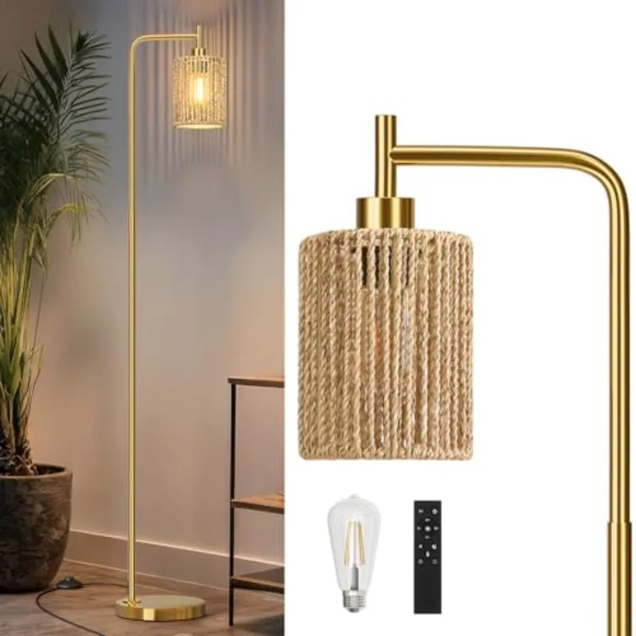 66" Gold Floor Lamp for Living Room Boho Floor Lamp with Remote Control and LED Bulb Rattan Shade Industrial Tall Farmhouse Sta
66" Gold Floor Lamp for Living Room Boho Floor Lamp with Remote Control and LED Bulb Rattan Shade Industrial Tall Farmhouse Sta