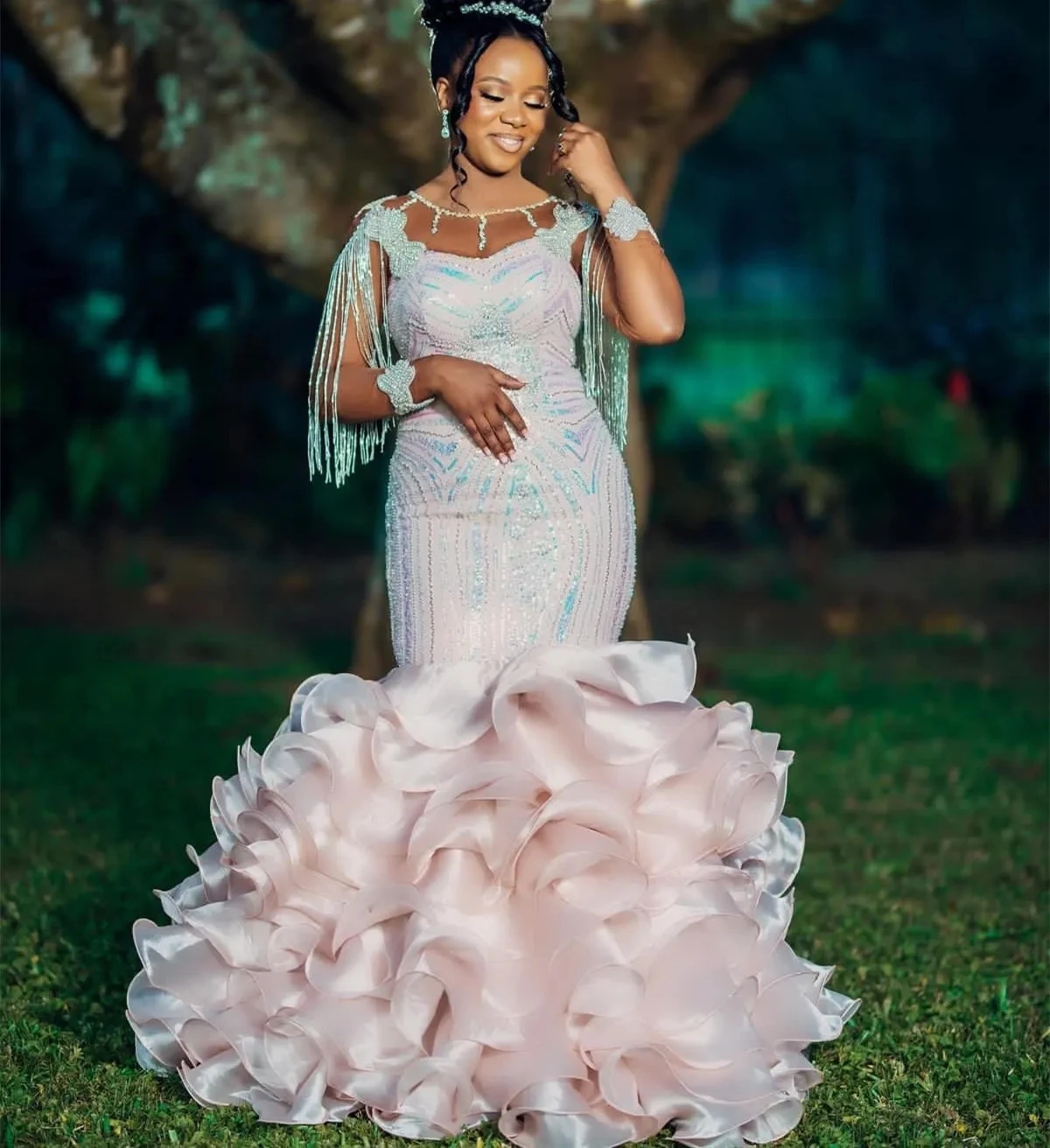 African Wedding Dresses Mermaid Sheer Organza Ruffled Aso Ebi Women Bridal Wedding Gowns For Black Girls Customized
African Wedding Dresses Mermaid Sheer Organza Ruffled Aso Ebi Women Bridal Wedding Gowns For Black Girls Customized