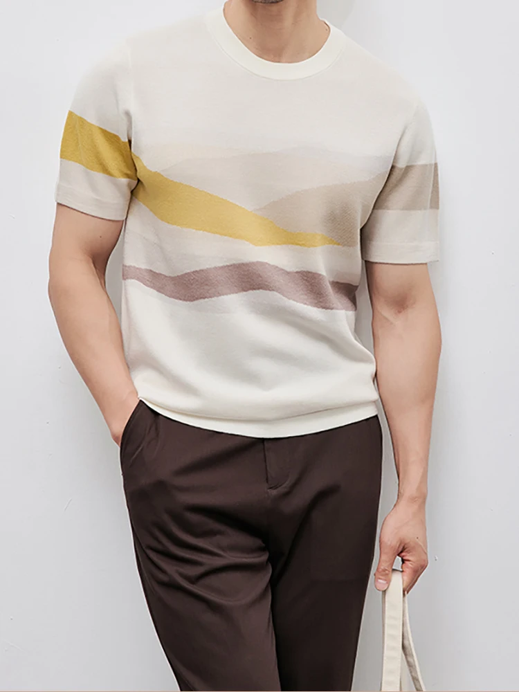New men's high-end art grade gradient contrast color mulberry silk wool summer casual knitted crew-neck T-shirt
New men's high-end art grade gradient contrast color mulberry silk wool summer casual knitted crew-neck T-shirt