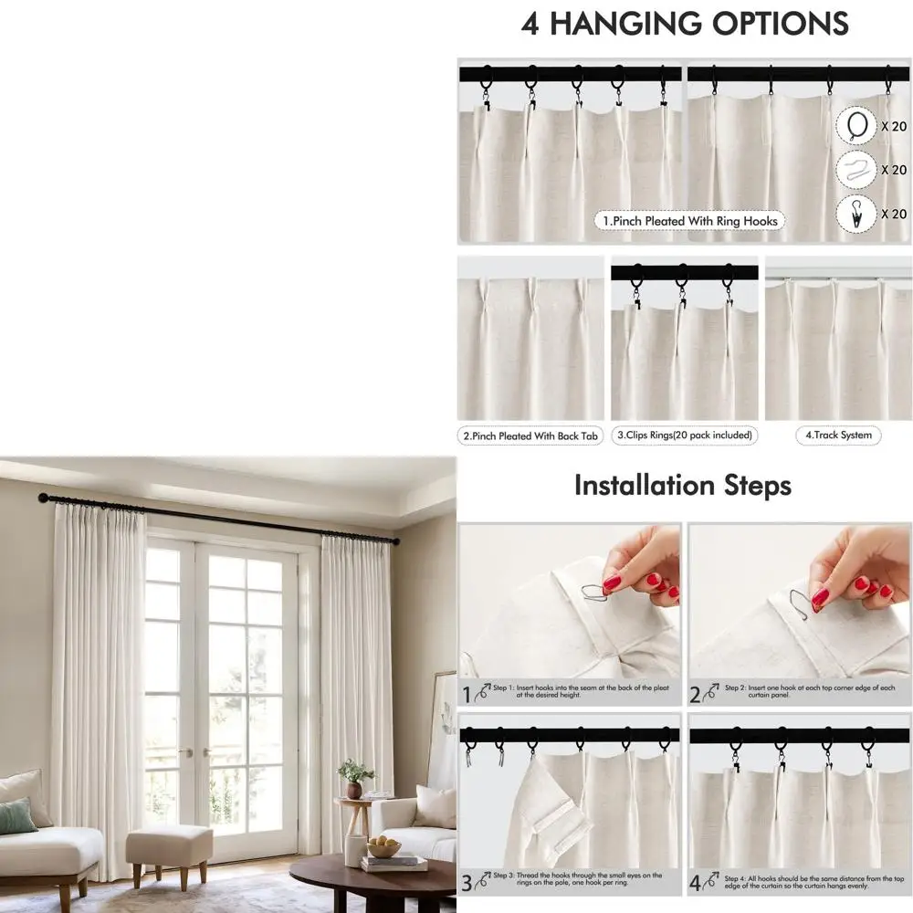 Плиссированные полупрозрачные шторы с эффектом льна, 92 дюйма в длину, с кольцевыми крючками и зажимами, комплект из 2 панелей для карнизной системы, натуральный цвет
Плиссированные полупрозрачные шторы с эффектом льна, 92 дюйма в длину, с кольцевыми крючками и зажимами, комплект из 2 панелей для карнизной системы, натуральный цвет