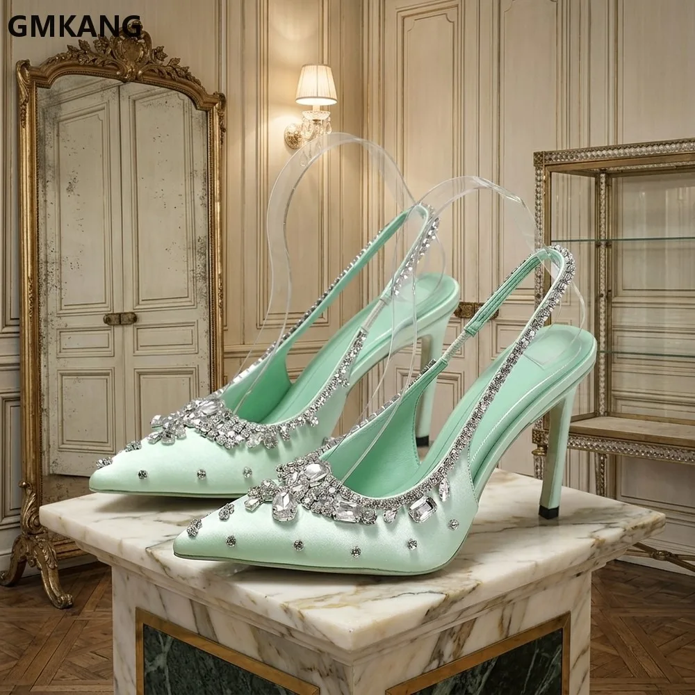 Women's Satin Rhinestone High Heels Slip On Back Straps Sparkly Evening Party Dress Shoes
Women's Satin Rhinestone High Heels Slip On Back Straps Sparkly Evening Party Dress Shoes