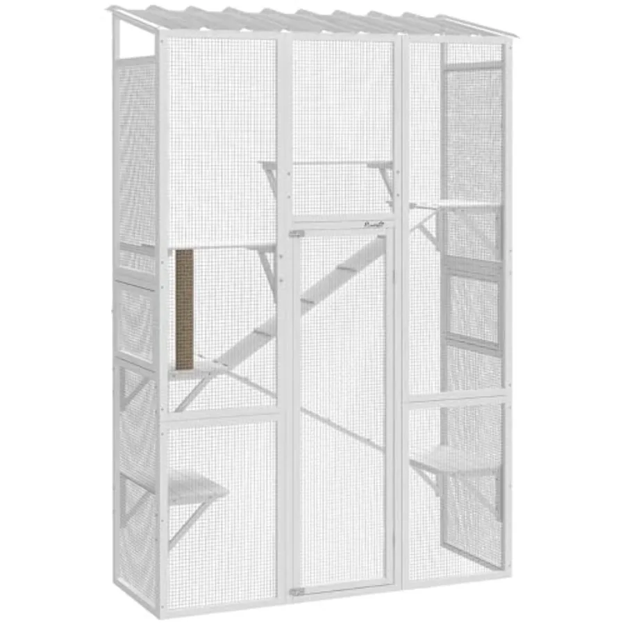Outdoor Catio Cat Enclosure, Large Wooden Cat House with 6 Jumping Platforms, Scratching Post, 2 Ramps, Waterproof Roof, Cat Ca
Outdoor Catio Cat Enclosure, Large Wooden Cat House with 6 Jumping Platforms, Scratching Post, 2 Ramps, Waterproof Roof, Cat Ca