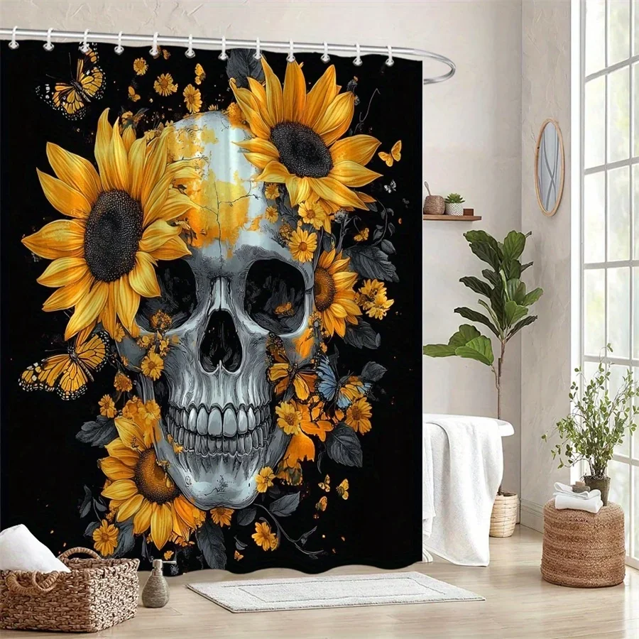 Skull & Butterfly Shower Curtain - Yellow Sunflowers & Black Butterflies on Dark Background, 12 Hooks, Stylish Bath Decor
Skull & Butterfly Shower Curtain - Yellow Sunflowers & Black Butterflies on Dark Background, 12 Hooks, Stylish Bath Decor