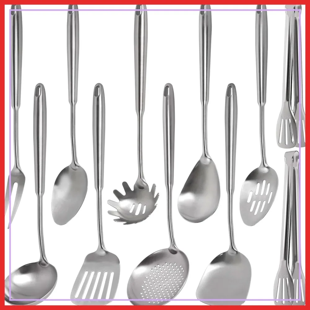 11PCS Cooking Utensils Set - 304 Stainless Steel Kitchen Tools, Fork, Tongs, Turner, Pasta Spoon, Skimmer, Ladle, Spatula, Dishwasher Safe
11PCS Cooking Utensils Set - 304 Stainless Steel Kitchen Tools, Fork, Tongs, Turner, Pasta Spoon, Skimmer, Ladle, Spatula, Dishwasher Safe