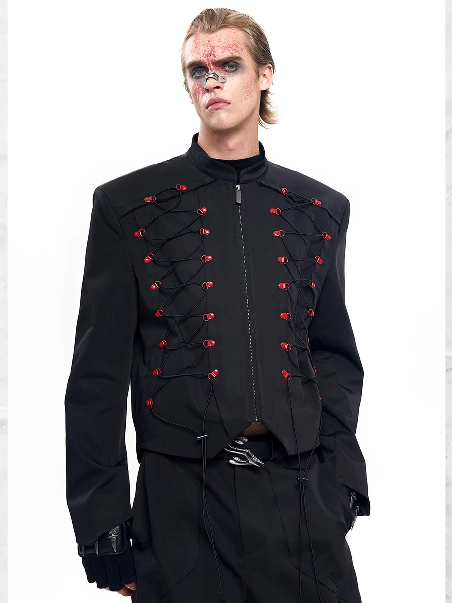 Mauroicardi Spring Autumn Cool Short Black Jacket Men Zipper Lace Up Luxury Designer Punk Style Clothing Emo Streetwear 2025
Mauroicardi Spring Autumn Cool Short Black Jacket Men Zipper Lace Up Luxury Designer Punk Style Clothing Emo Streetwear 2025