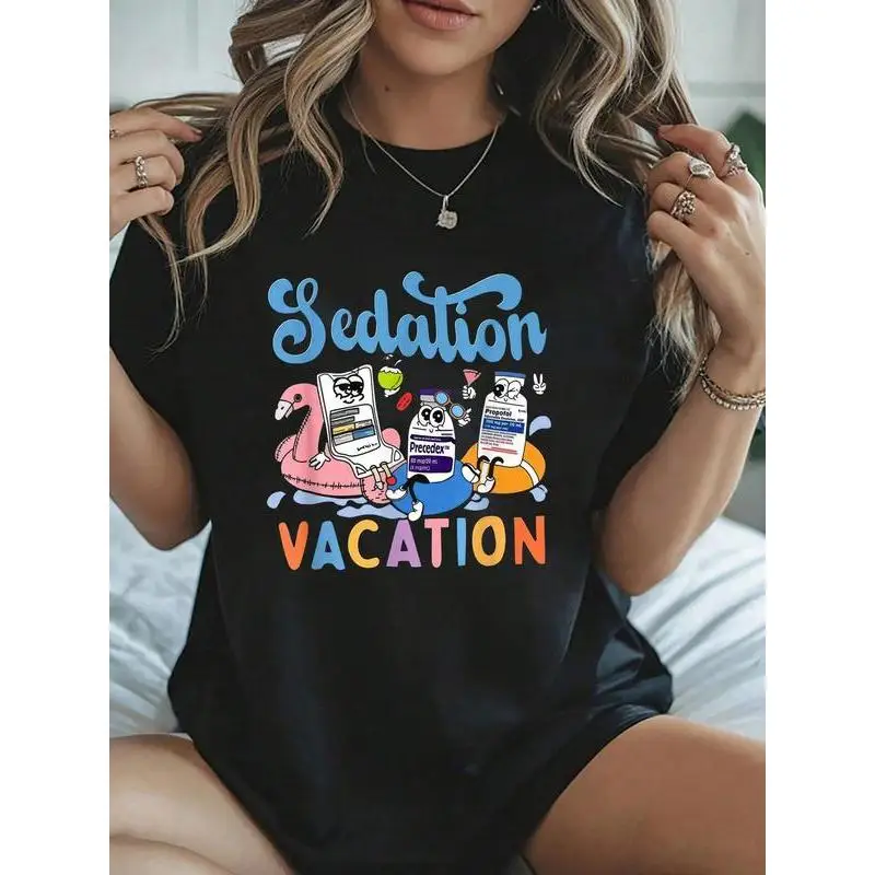 Sedation Vacation T-shirt, Women's Anesthesia Nurse Graphic Tee, Propofol Humor Gift for Anesthesiologist, Funny ICU Staff Tops
Sedation Vacation T-shirt, Women's Anesthesia Nurse Graphic Tee, Propofol Humor Gift for Anesthesiologist, Funny ICU Staff Tops