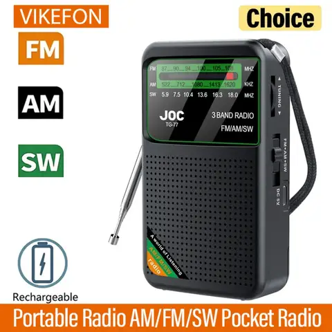 Portable Radio AM/FM/SW Pocket Radio with Rechargeable Battery Good Reception Supports Wired Earphone Mini FM Receiver Radios